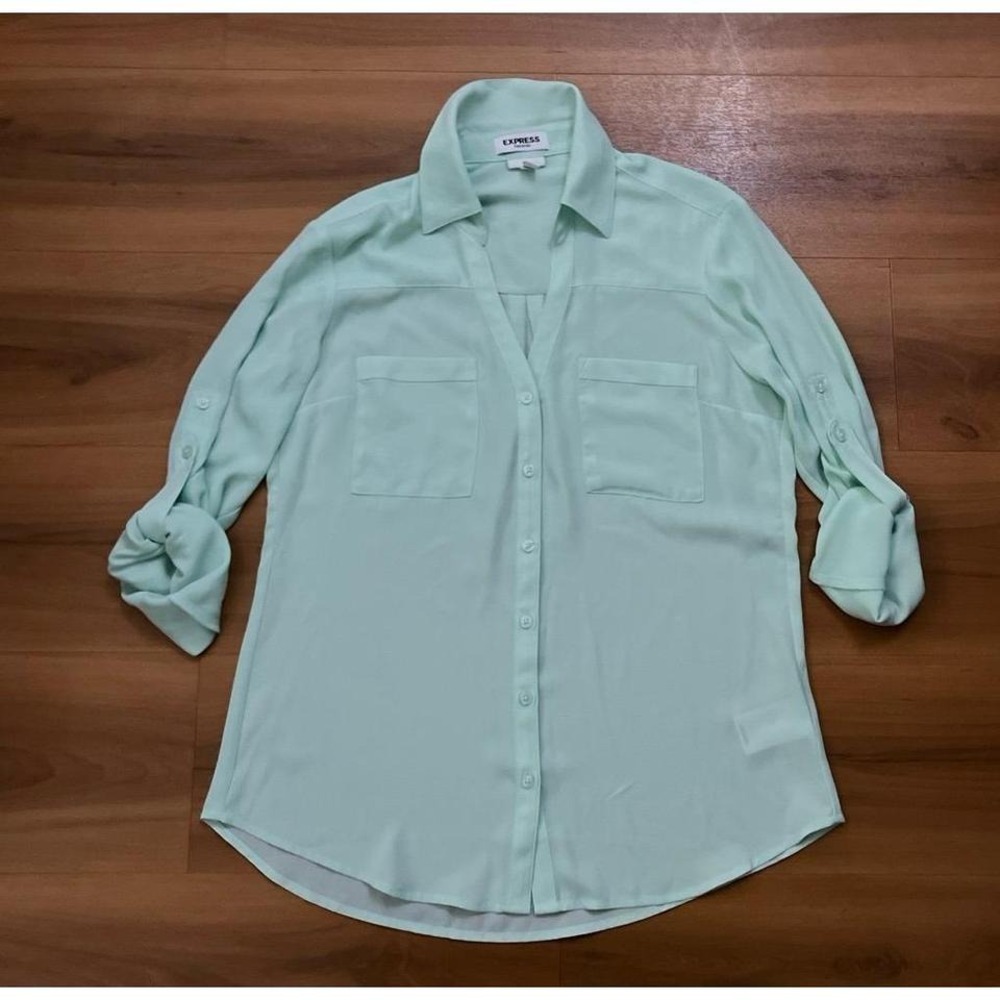 Express Portofini Slim Button Down Roll Sleeves B… - image 1